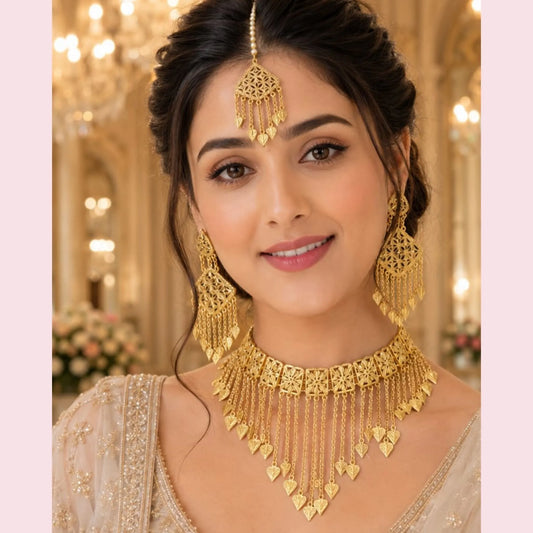 Gold-Tone Fringe Choker Set with Maang Tikka