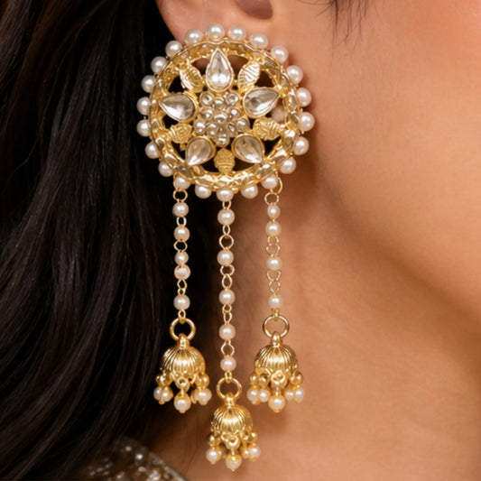 Pearl Kundan Jhumka Earrings