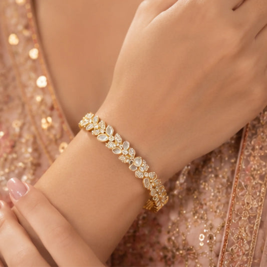 Royal Gold Polki & Diamond Marquise Cluster Tennis Bracelet