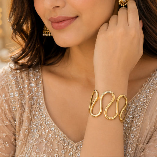 Sculptural Abstract Wave Statement Cuff