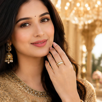 Golden Mixed-Cut Illusion Stack Ring