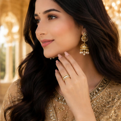 Golden Mixed-Cut Illusion Stack Ring