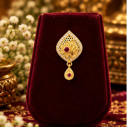 Gold Teardrop Floral Pendant Chain & Earrings Set
