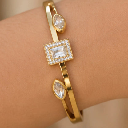 Luxe Geometric Halo & Marquise Bypass Bangle