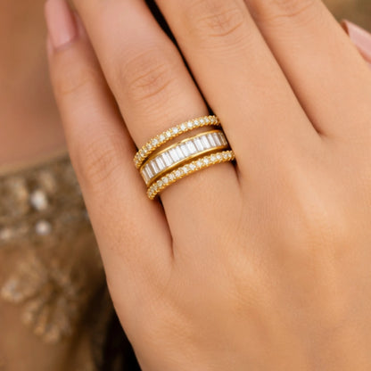 Golden Mixed-Cut Illusion Stack Ring