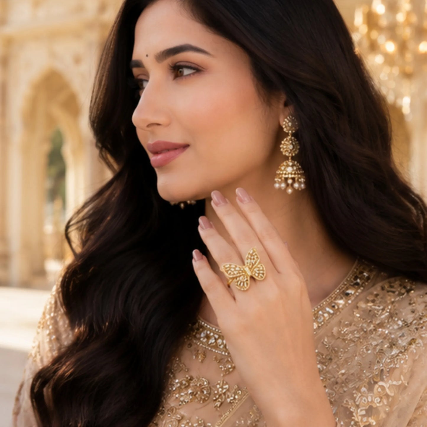 Golden Double-Cross Baguette Ring