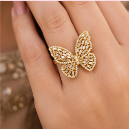 Golden Double-Cross Baguette Ring
