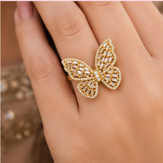 Golden Double-Cross Baguette Ring