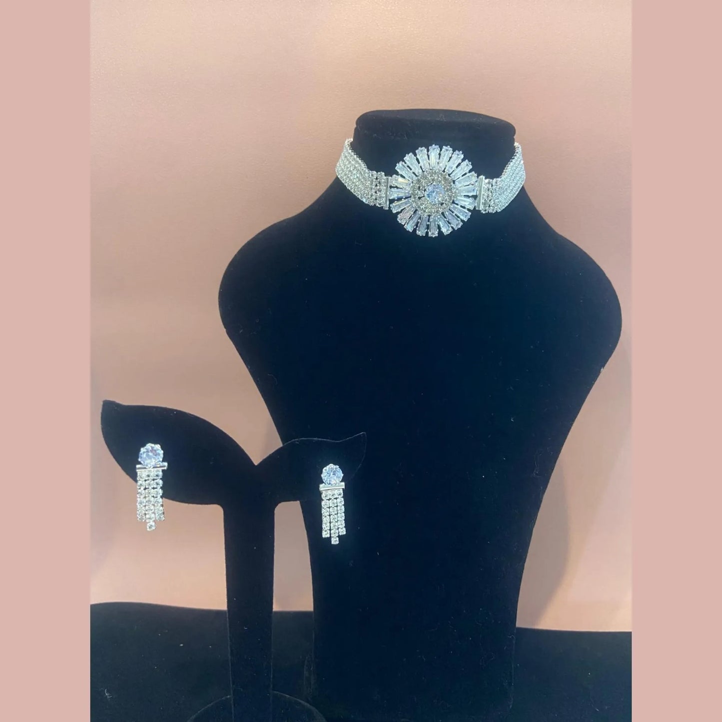 Classic Stone Choker Set - Silver