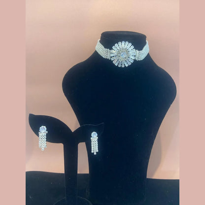 Classic Stone Choker Set - Silver