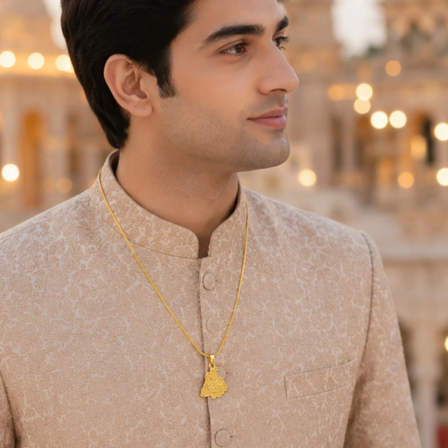 Premium 24-Inch Gold-Plated Punjab Map Pendant Chain