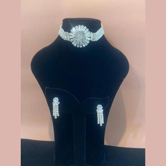Classic Stone Choker Set - Silver