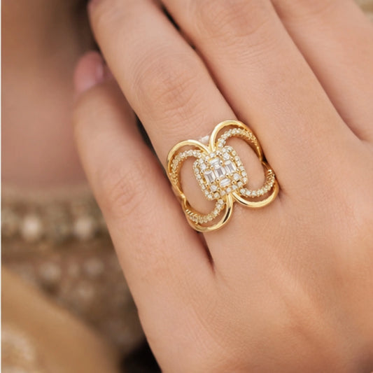Golden Ribbed Open-Band Ring