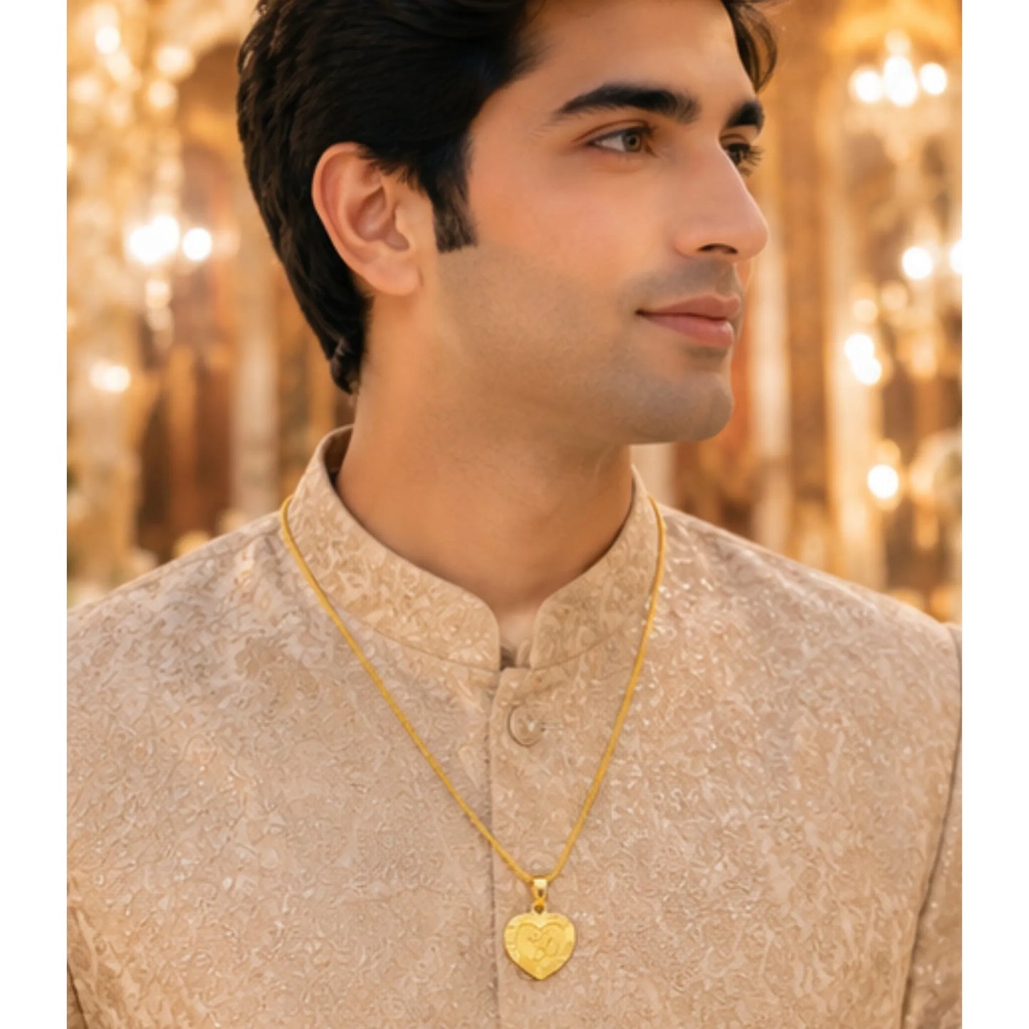 Premium 24-Inch Gold-Plated Om Heart Pendant Chain