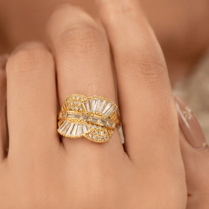 Golden Fan Tiered Statement Ring
