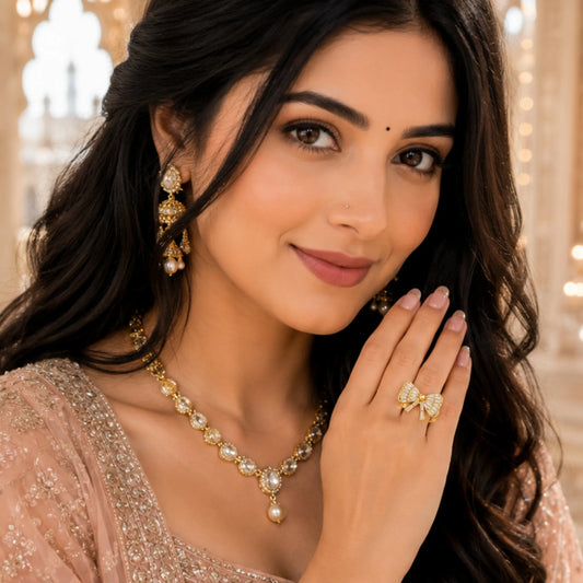 Golden Ribbon Bow Statement Ring