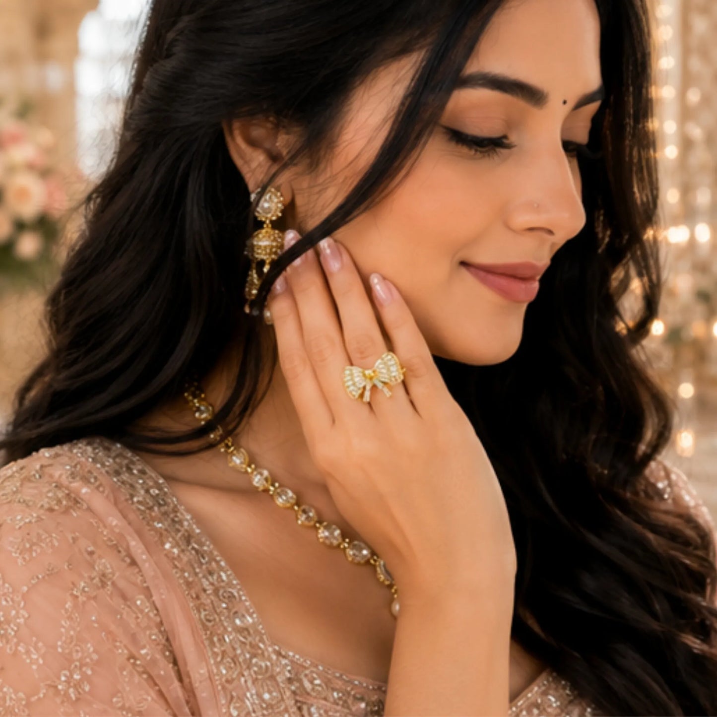 Golden Ribbon Bow Statement Ring
