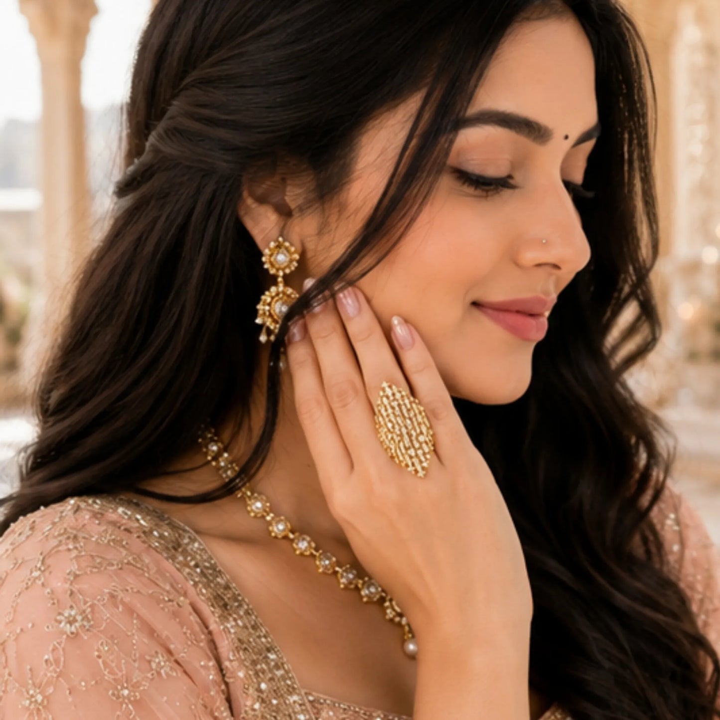 Golden Marquise Lattice Statement Ring