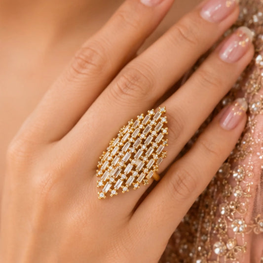 Golden Marquise Lattice Statement Ring
