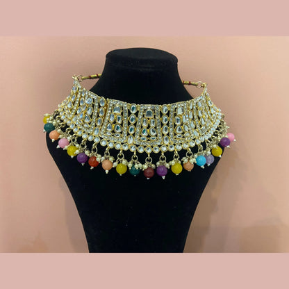 Multicolor Stone Choker Necklace Set with Earrings & Maang Tikka