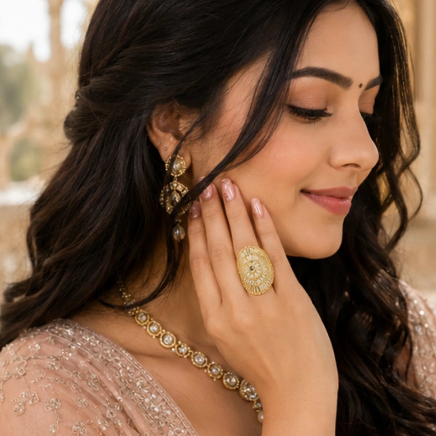 Golden Baguette Tiered Statement Ring