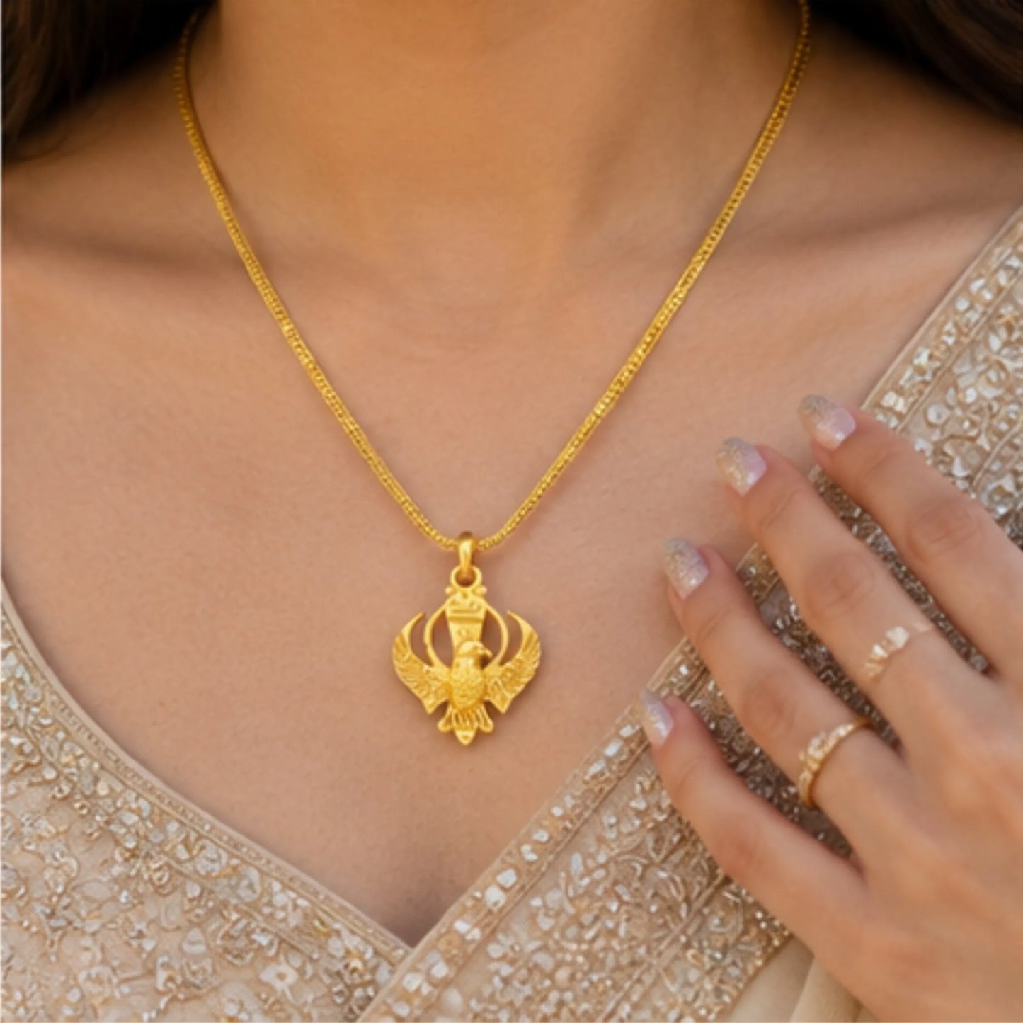 Premium 24-Inch Gold-Plated Sacred Khanda Pendant Chain