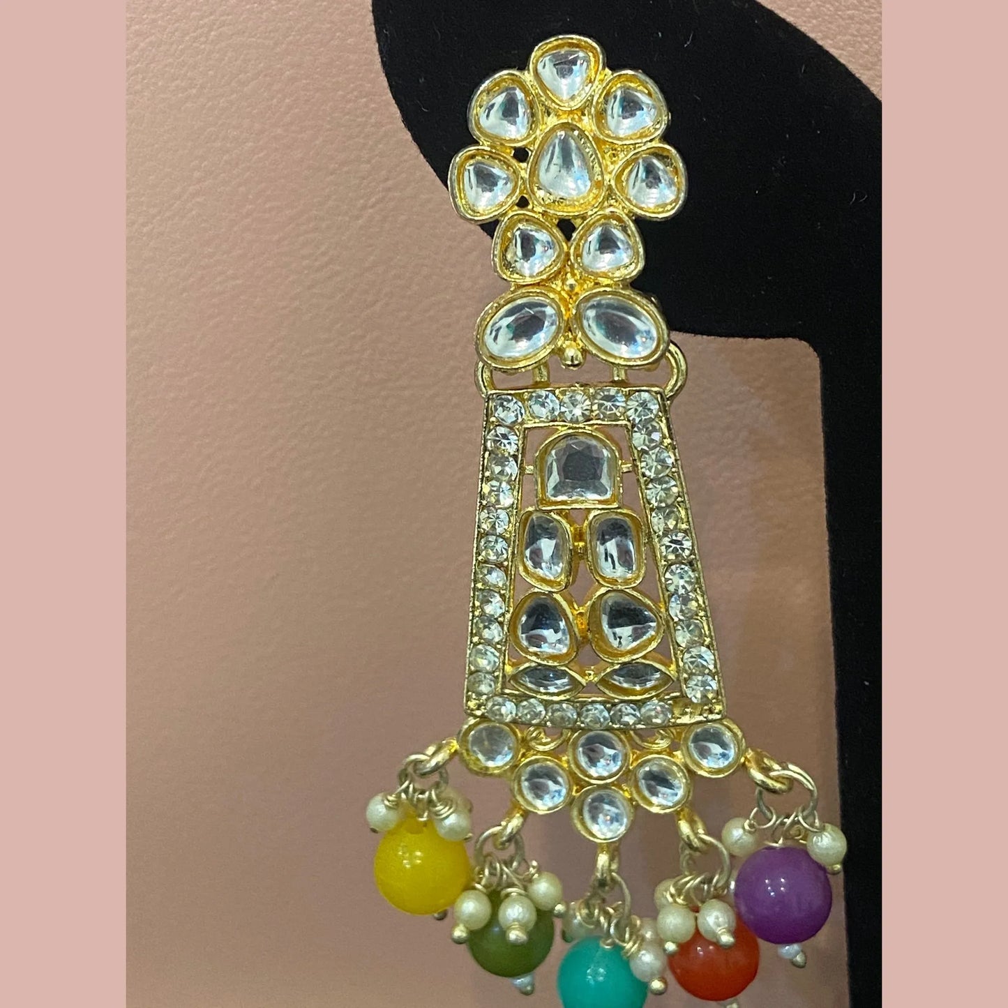 Multicolor Stone Choker Necklace Set with Earrings & Maang Tikka