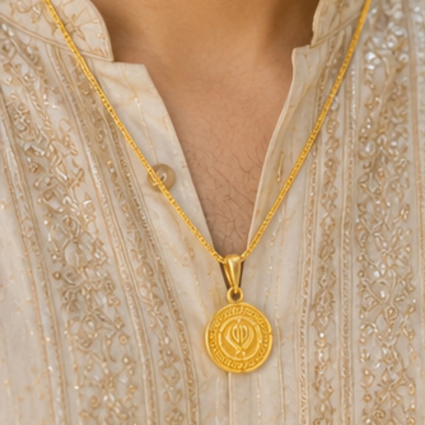 Premium 24-Inch Gold-Plated Sacred Khanda Coin Pendant Chain