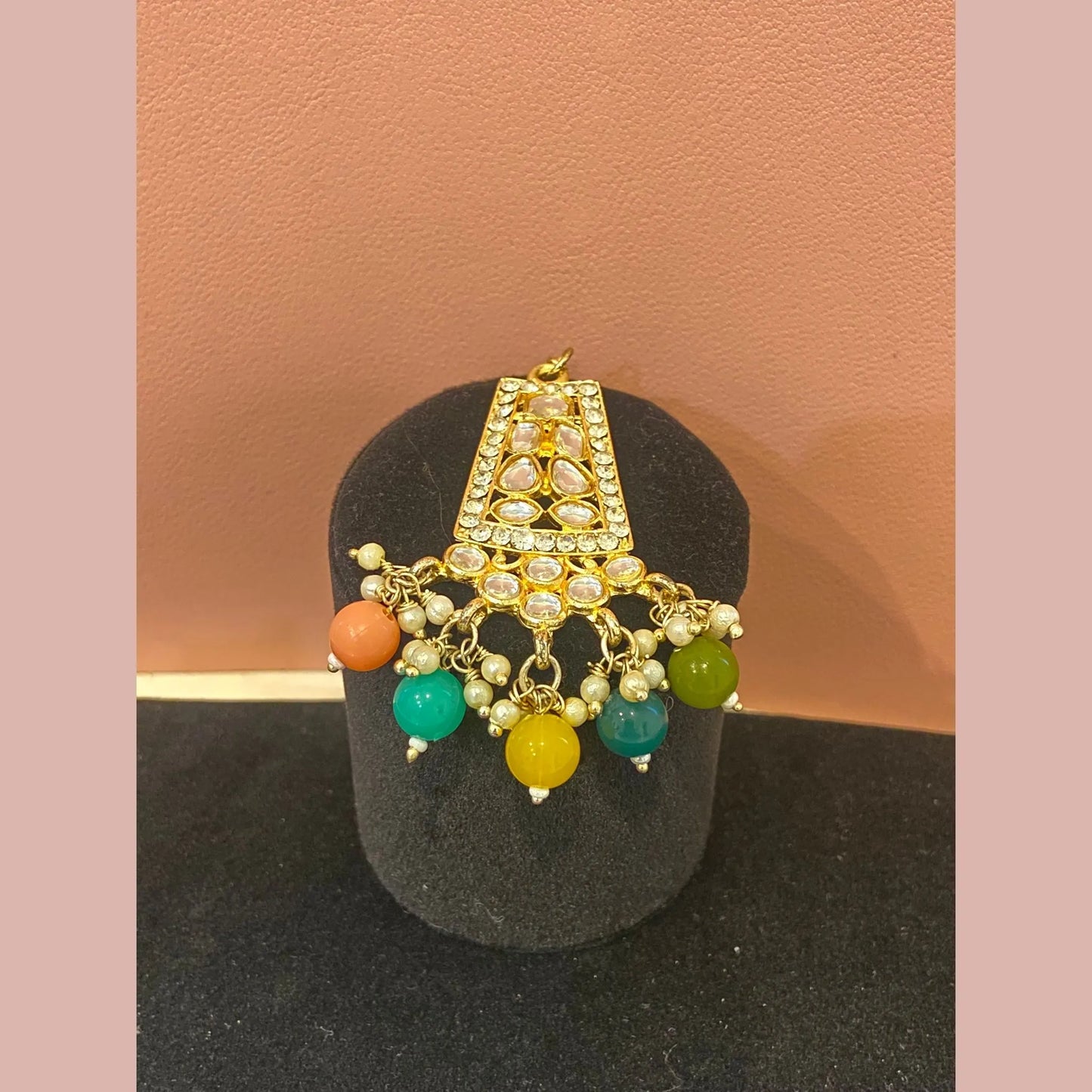 Multicolor Stone Choker Necklace Set with Earrings & Maang Tikka