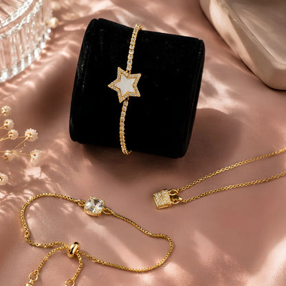 Kids' Gold Star Jewellery Gift Set – Star Bangle, Crystal Pendant Necklace & Adjustable Bracelet