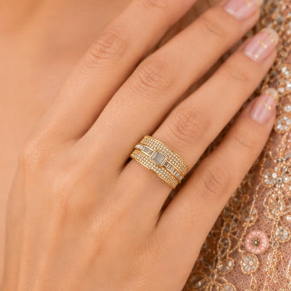 Golden Illusion Wide Band Stack Ring