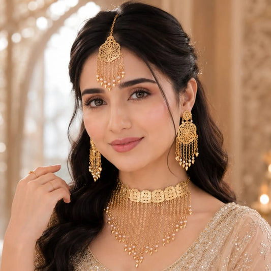 Traditional Gold-Tone Tassel Choker Set