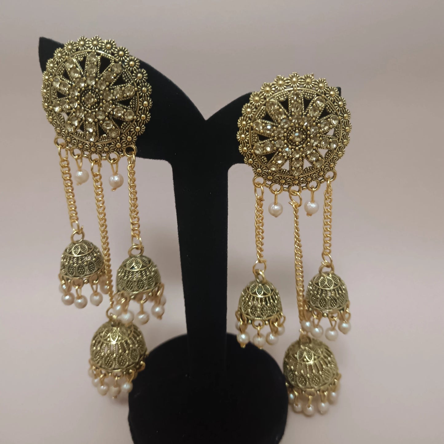 Gold / silver stones and pearls earrings
