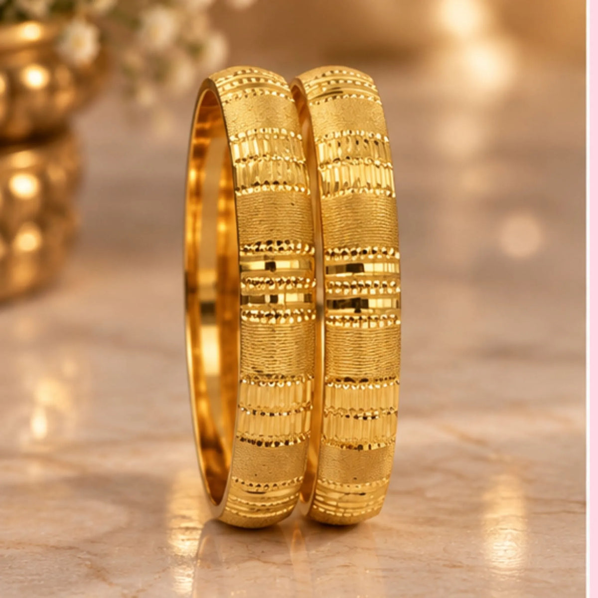 Textured Gold-Tone Traditional Bangle Pair