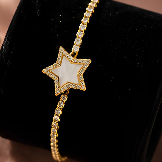 Kids' Gold Star Jewellery Gift Set – Star Bangle, Crystal Pendant Necklace & Adjustable Bracelet