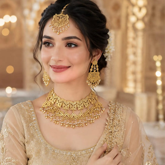 Golden Artisan Floral Filigree Necklace Set