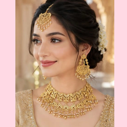 Golden Artisan Floral Filigree Necklace Set