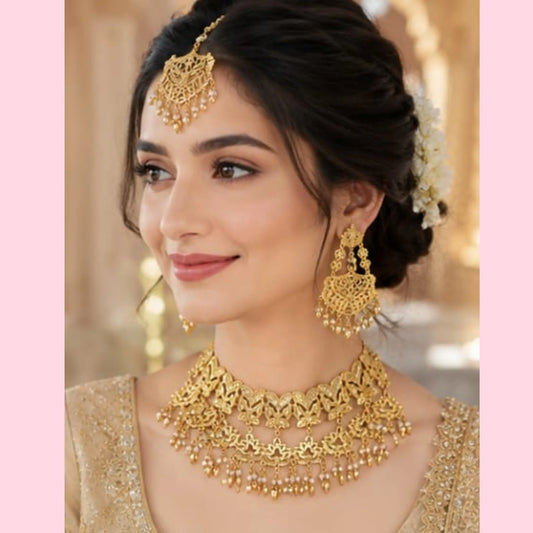 Golden Artisan Floral Filigree Necklace Set