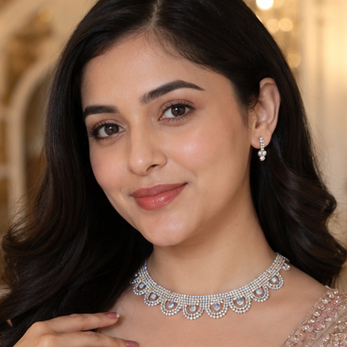 Stone necklace with drop earrings