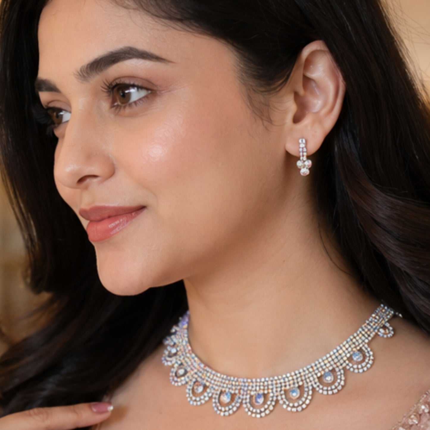 Stone necklace with drop earrings