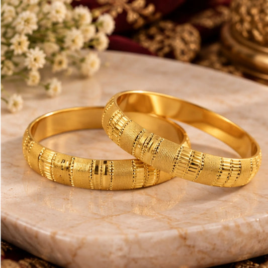 Textured Gold-Tone Traditional Bangle Pair