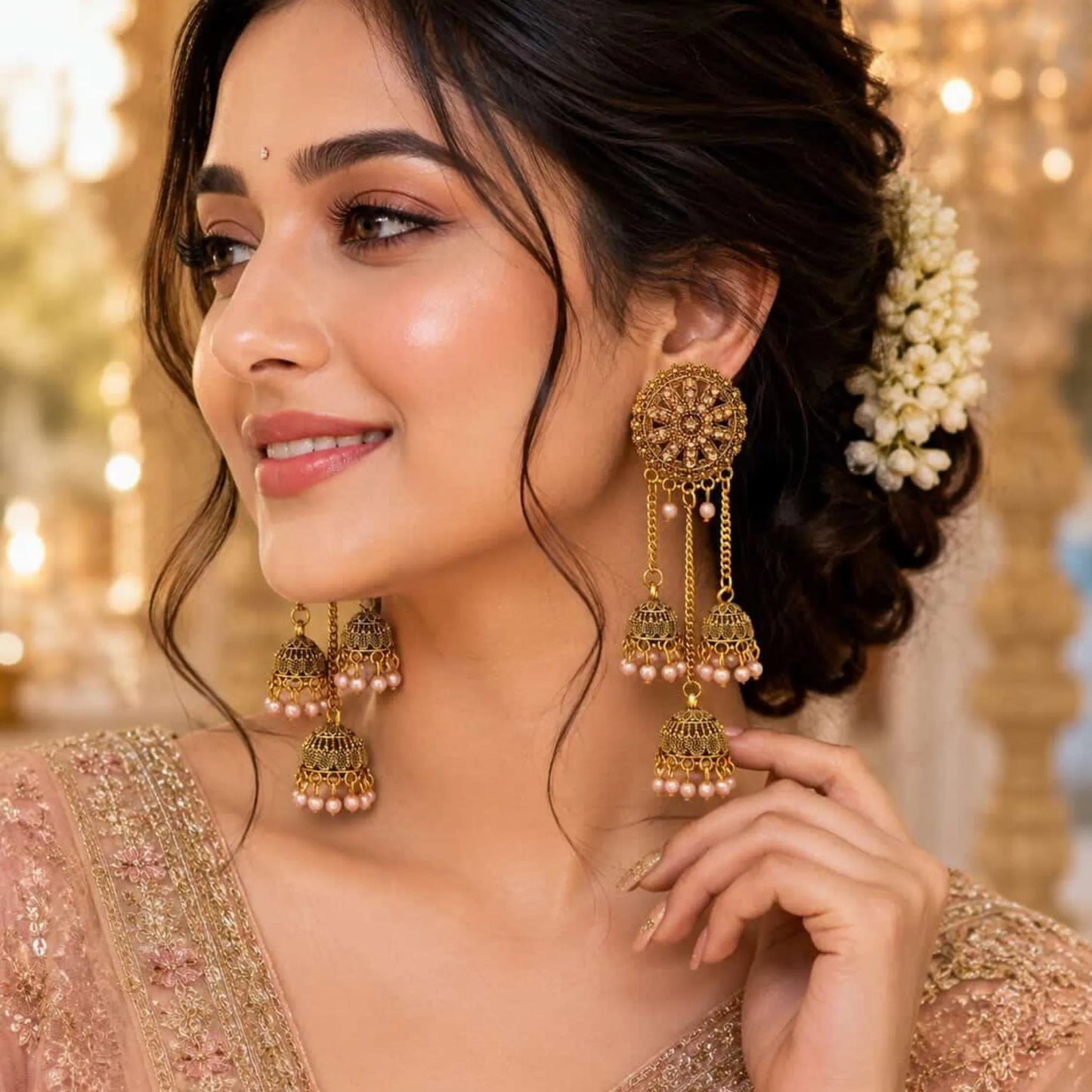 Antique Gold Crystal Jhumkas