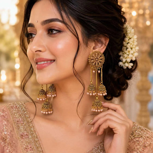 Antique Gold Crystal Jhumkas