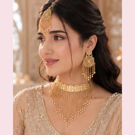 Traditional Gold-Tone Tassel Choker Set