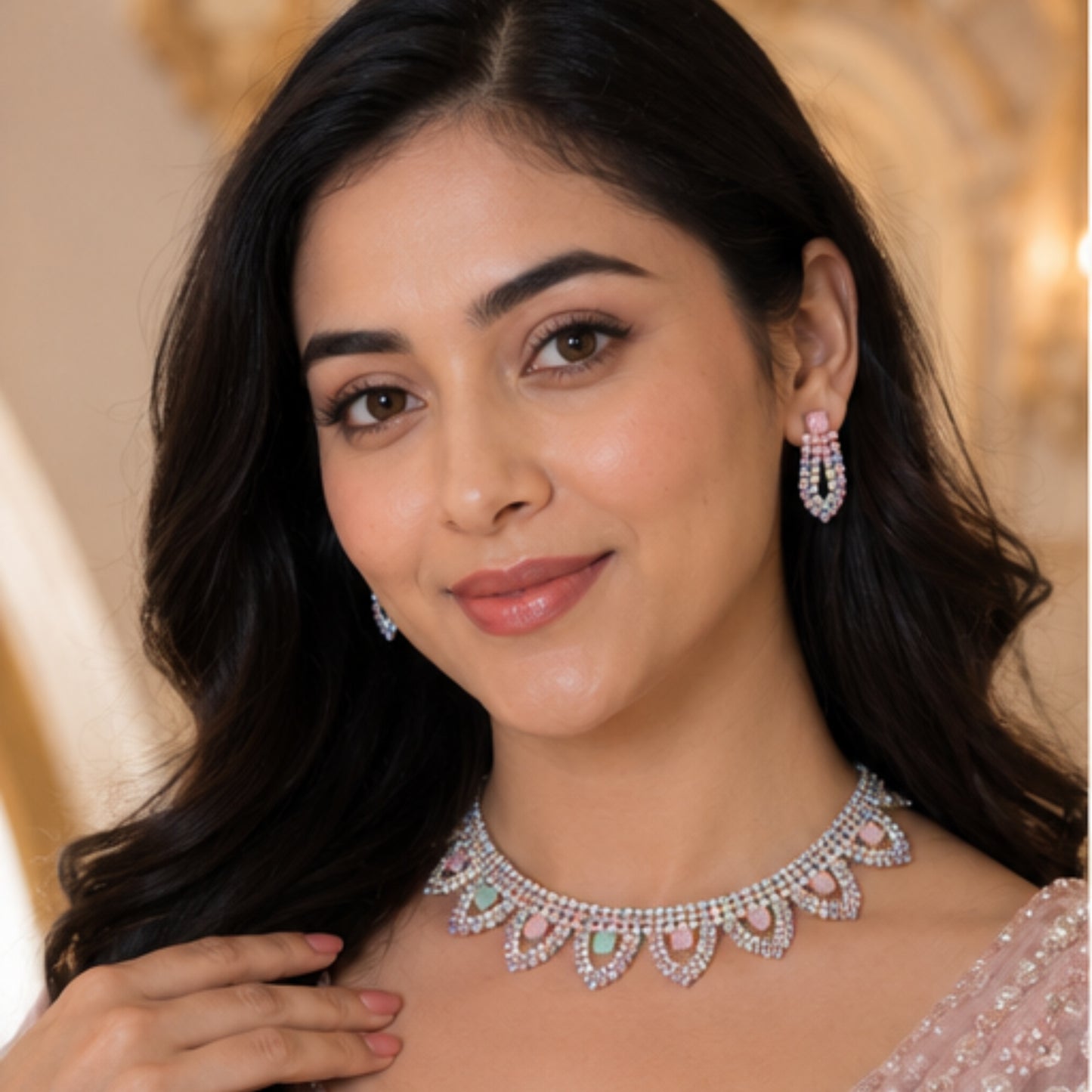 Pastel Sparkle Choker Set with Matching Earrings