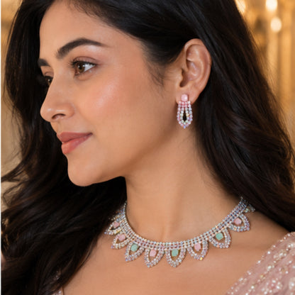 Pastel Sparkle Choker Set with Matching Earrings