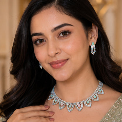 Pastel Sparkle Choker Set with Matching Earrings
