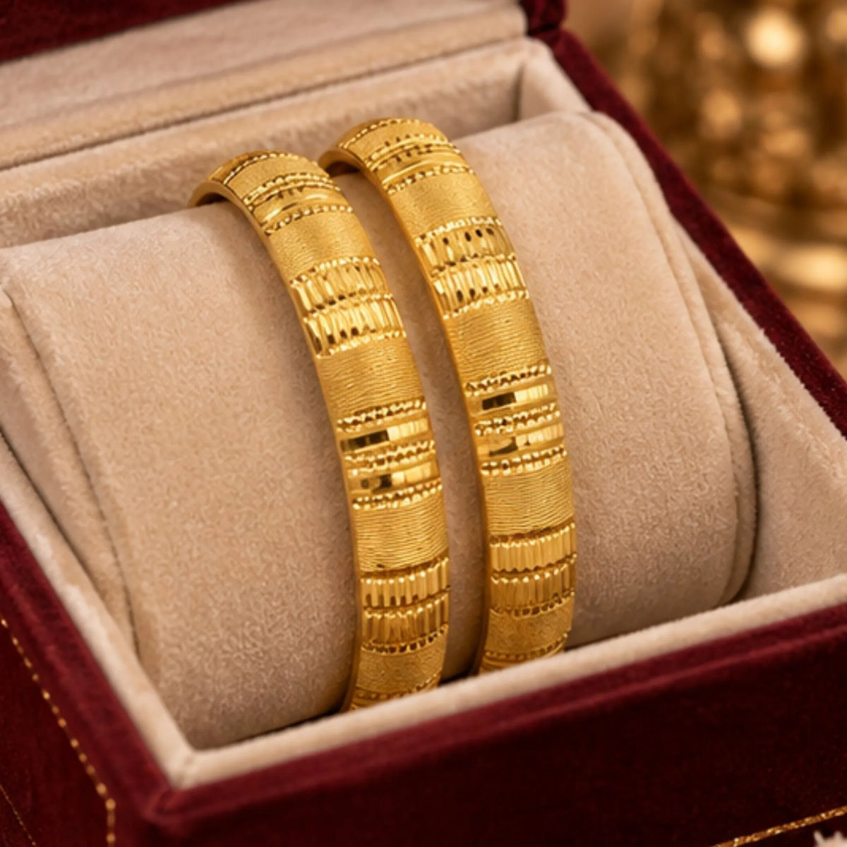 Textured Gold-Tone Traditional Bangle Pair