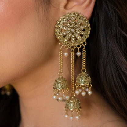 Antique Gold Crystal Jhumkas