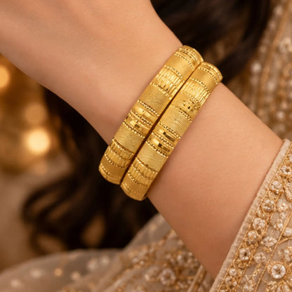 Textured Gold-Tone Traditional Bangle Pair